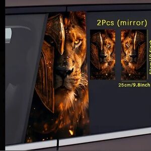 Lion Warrior Car Decal, Animal Theme Self-Adhesive Vinyl Sticker 2 Piece Set